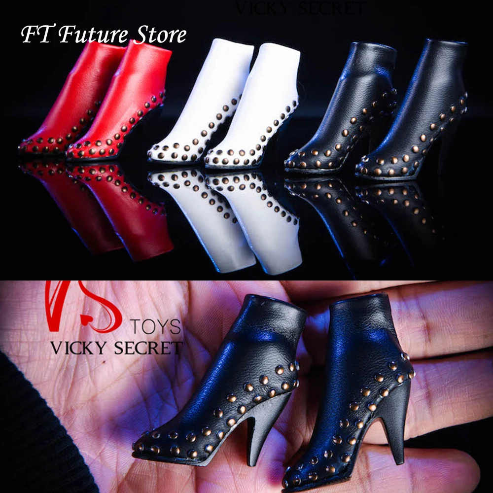 

18XG35 1/6 Scale Female Figure Accessory Rivet Booties Short Boots Model PU Solid Inside Model for 12'' Detachable Foot Body