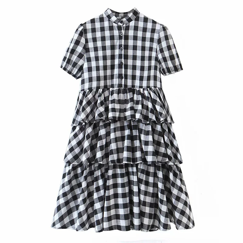 Ladies Black White Plaid Layered Simple Short Dress For Women's 2021 New Summer Button Skirt Collar Short Sleeve Dresses Fashion
Ladies Black White Plaid Layered Simple Short Dress For Women's 2021 New Summer Button Skirt Collar Short Sleeve Dresses Fashion