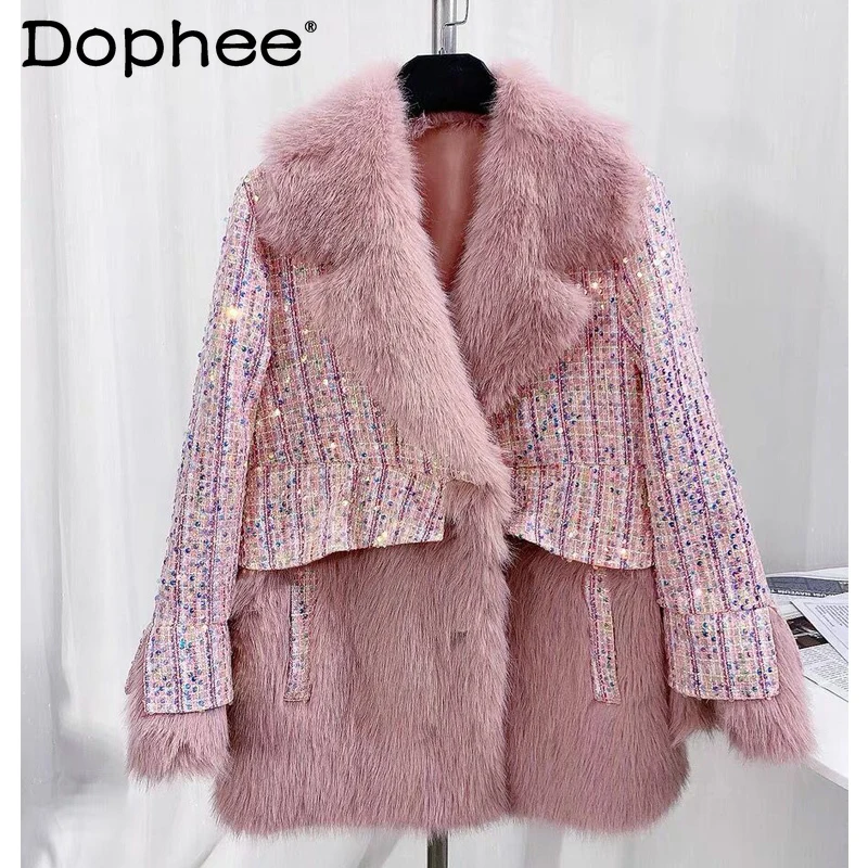 Женское шерстяное пальто с длинным рукавом, пальто в Корейском стиле из лисьего меха, с блестками и плюшевой подкладкой в стиле пэчворк, зим...
Женское шерстяное пальто с длинным рукавом, пальто в Корейском стиле из лисьего меха, с блестками и плюшевой подкладкой в стиле пэчворк, зим...