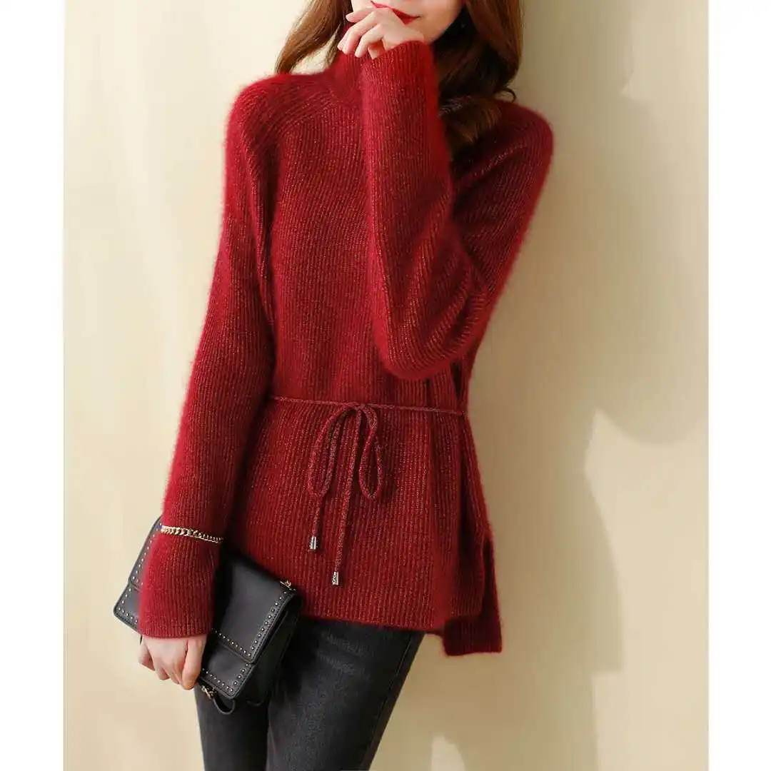 Elegant Bright Silk Gold Silk Spring/fall/winter Turtle Neck Casual Fashion Long Knit Top Loose Japanese Lady Lace-up OL Sweater
Elegant Bright Silk Gold Silk Spring/fall/winter Turtle Neck Casual Fashion Long Knit Top Loose Japanese Lady Lace-up OL Sweater