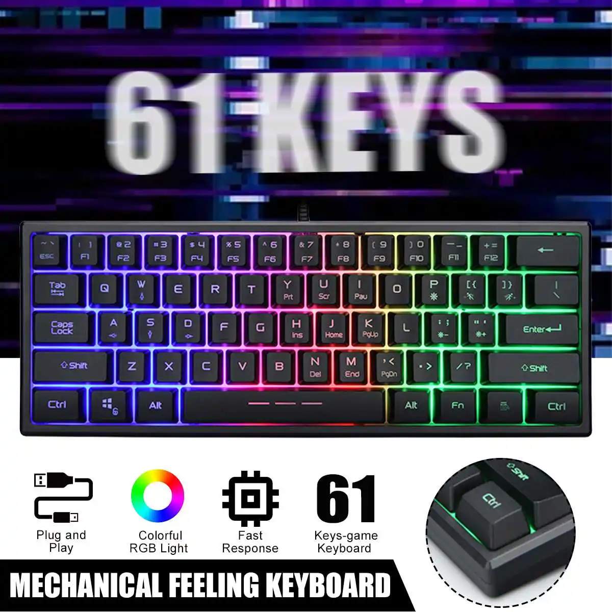 High Quality 61 Keys USB Wired Gamer Mechanical Feeling Keyboard Gaming keyboard 7 Lighting Effects RGB Backlit keyboard
High Quality 61 Keys USB Wired Gamer Mechanical Feeling Keyboard Gaming keyboard 7 Lighting Effects RGB Backlit keyboard