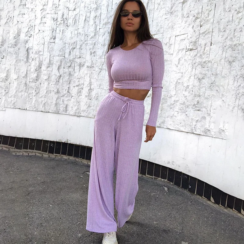 Two Piece Knitting Women Tracksuits Solid Autumn Sets High Waist Stretchy Sportswear Crop Tops + Loose Leggings Matching Outfits
Two Piece Knitting Women Tracksuits Solid Autumn Sets High Waist Stretchy Sportswear Crop Tops + Loose Leggings Matching Outfits