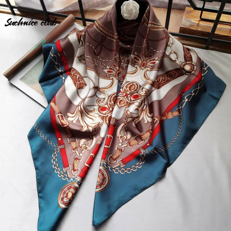 Summer Women Silk Scarf Retro Square Bandana Pattern Hair Scarves Fashion Hijab Jersey Shawl Warps Headband Scarf 90*90cm
Summer Women Silk Scarf Retro Square Bandana Pattern Hair Scarves Fashion Hijab Jersey Shawl Warps Headband Scarf 90*90cm