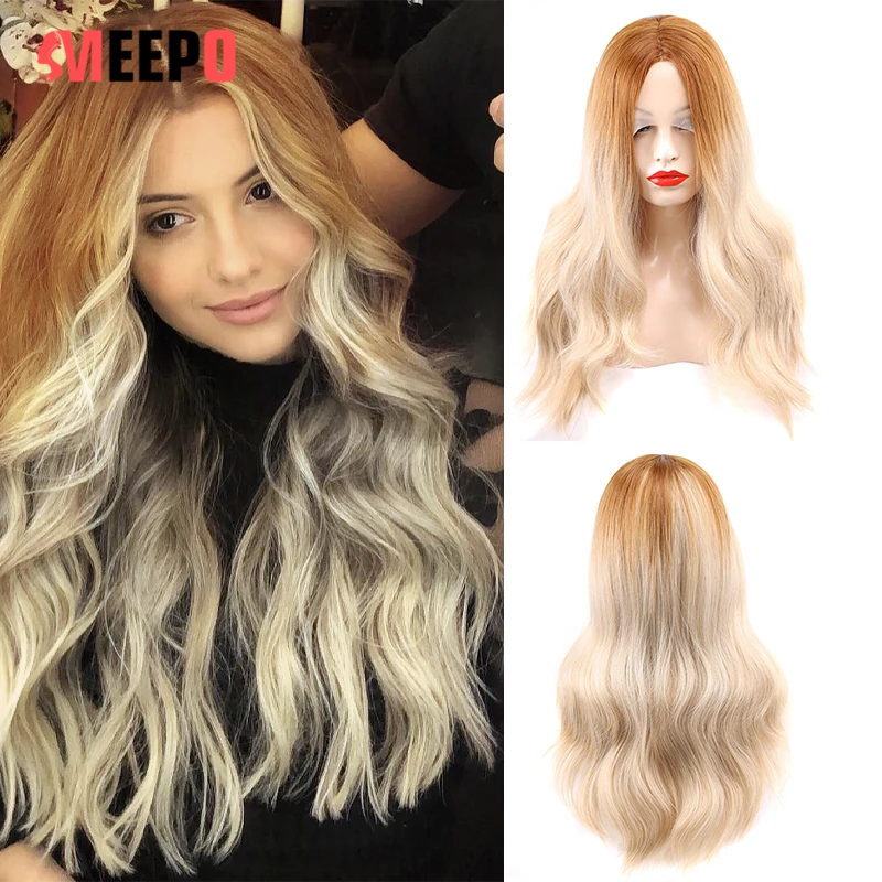

Meepo Long Wavy 13*4Lace Wigs for Women Middle Part Wig Heat Resistant Hair for Party Daily Cosplay Use Honey Blonde 28Inch/70CM