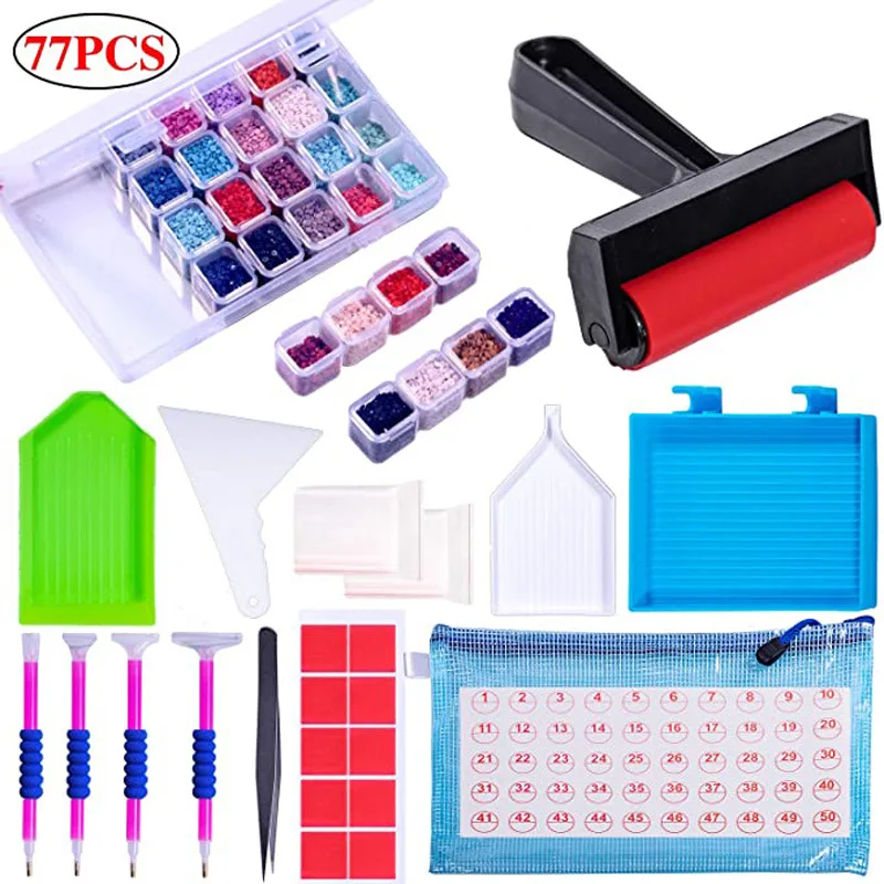 77 PCS 5D Diamond Painting Tools and Accessory Kits With Diamond Painting Roller and 28 Girds Diamond Embroidery Boxes
77 PCS 5D Diamond Painting Tools and Accessory Kits With Diamond Painting Roller and 28 Girds Diamond Embroidery Boxes