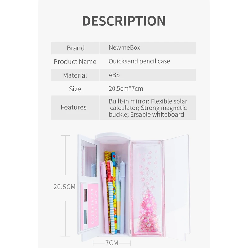 NBX Pencil Case for Boy Girl Stationery Box Quicksand Translucent Creative Multifunction Cylindrical Pencil Case School -Pink
NBX Pencil Case for Boy Girl Stationery Box Quicksand Translucent Creative Multifunction Cylindrical Pencil Case School -Pink