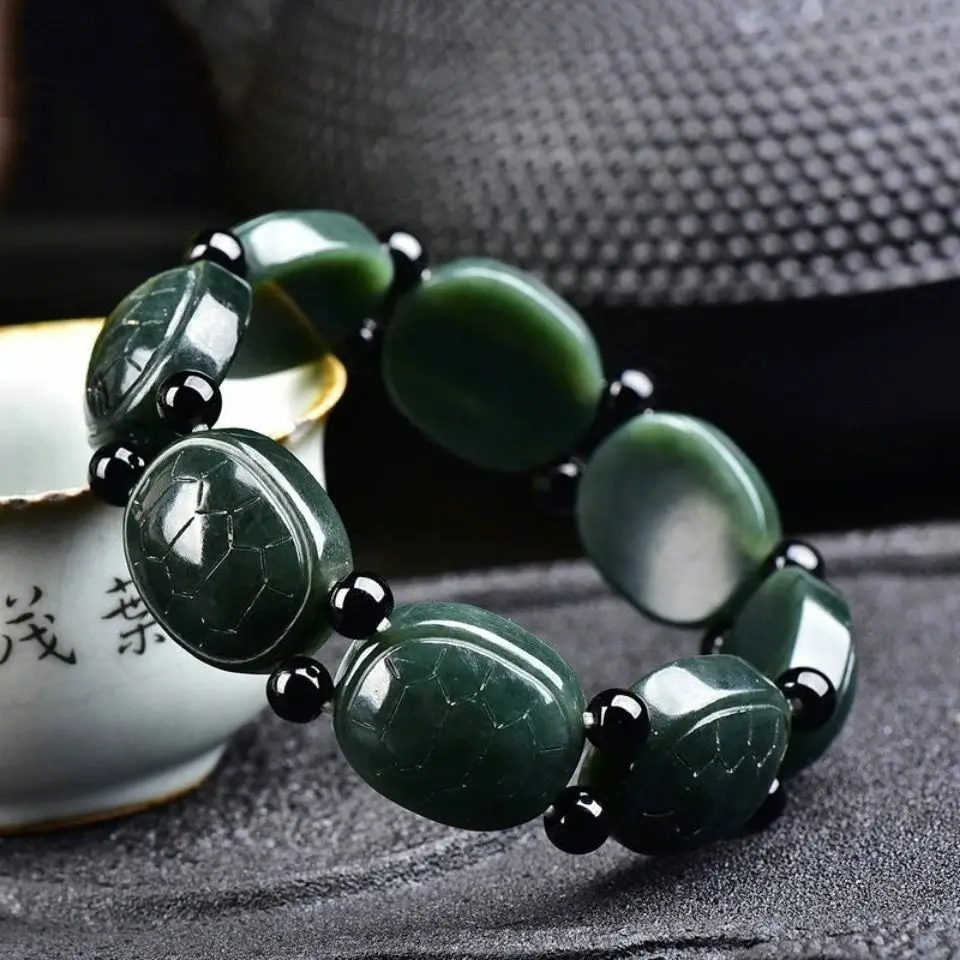 

Natural Hetian jade jade rich jade jade long life turtle shell hand row bracelet bracelet for men and women