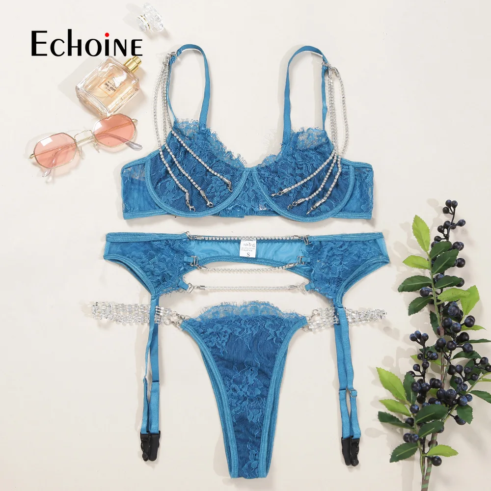 Echoine Women Sexy Bright diamond Lace Lingerie 3 Pieces Set Underwear Bra and Chain Briefs Bra and Briefs lingerie femme sets
Echoine Women Sexy Bright diamond Lace Lingerie 3 Pieces Set Underwear Bra and Chain Briefs Bra and Briefs lingerie femme sets