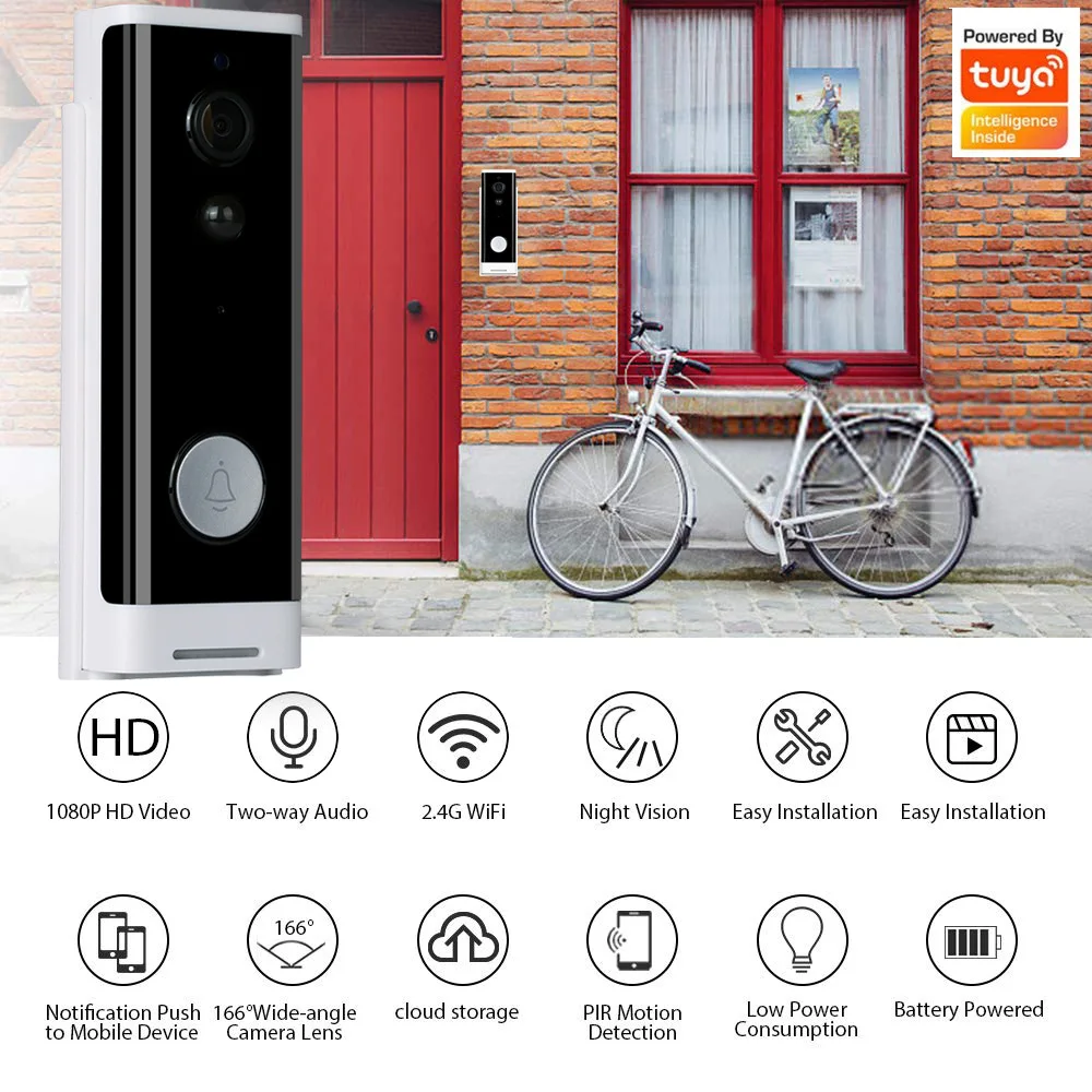 Tuya Smart Video Doorbell 1080P WiFi Video Intercom APP Remote Control Wireless Door Bell Camera Alexa Google Home Monitor
Tuya Smart Video Doorbell 1080P WiFi Video Intercom APP Remote Control Wireless Door Bell Camera Alexa Google Home Monitor