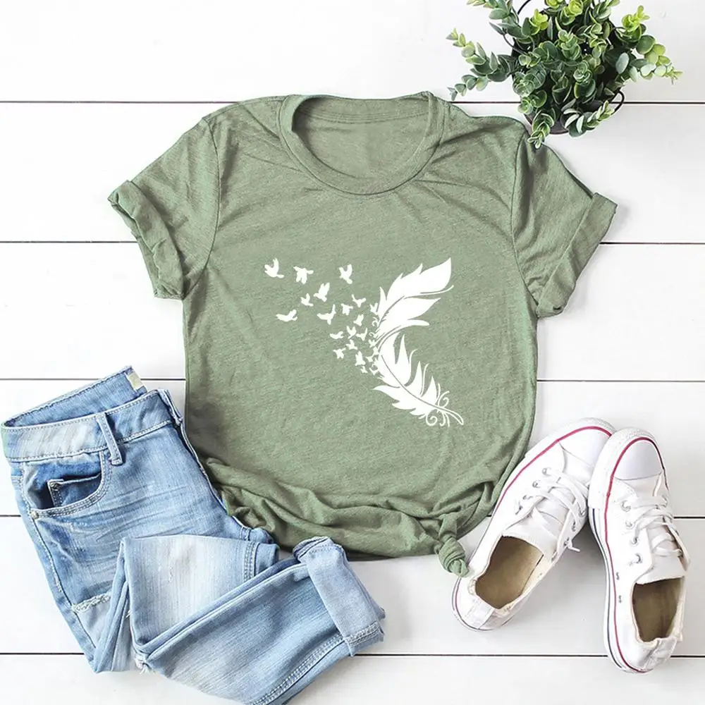 Summer Plus Size Women's T-Shirt New Feather Print TShirt 100% Cotton Women Shirts O Neck Short Sleeve Tees Loose Tops
Summer Plus Size Women's T-Shirt New Feather Print TShirt 100% Cotton Women Shirts O Neck Short Sleeve Tees Loose Tops