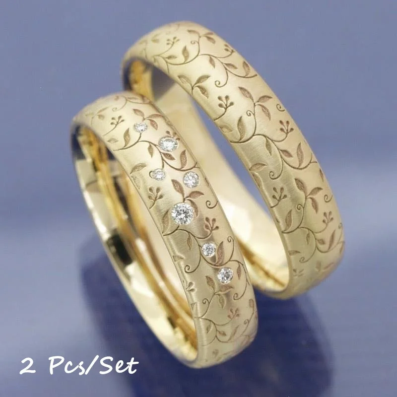 2Pcs/Set Couple Diamond Ring Gold Carved Flower Vine Elegant Woman Engagement Wedding Party Christmas Gift
2Pcs/Set Couple Diamond Ring Gold Carved Flower Vine Elegant Woman Engagement Wedding Party Christmas Gift