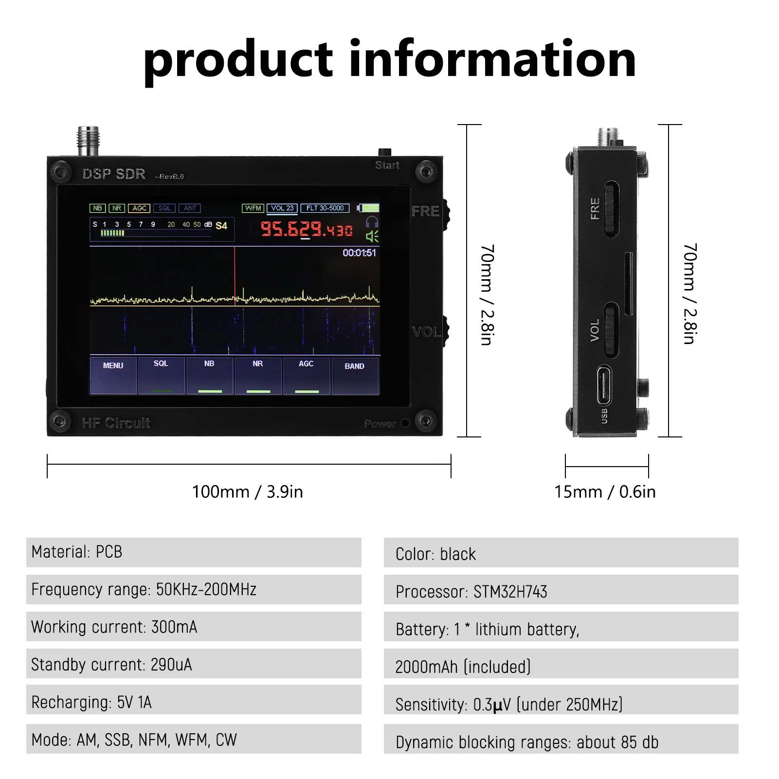 50KHz-200MHz 3.5 Inch Touchable IPS Display Zoom Display AM SSB NFM WFM Ana-log Modulation RF CW DSP SDR HAM Wireless Receiver
50KHz-200MHz 3.5 Inch Touchable IPS Display Zoom Display AM SSB NFM WFM Ana-log Modulation RF CW DSP SDR HAM Wireless Receiver