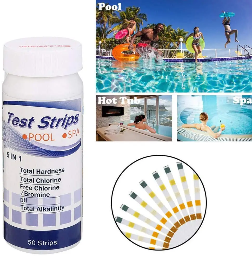 50pcs/Bottle 5 in 1 Multipurpose Chlorine PH Test Strips SPA Swimming Pool Water Tester Paper PH Cyanuric Bromine Pool Tools
50pcs/Bottle 5 in 1 Multipurpose Chlorine PH Test Strips SPA Swimming Pool Water Tester Paper PH Cyanuric Bromine Pool Tools