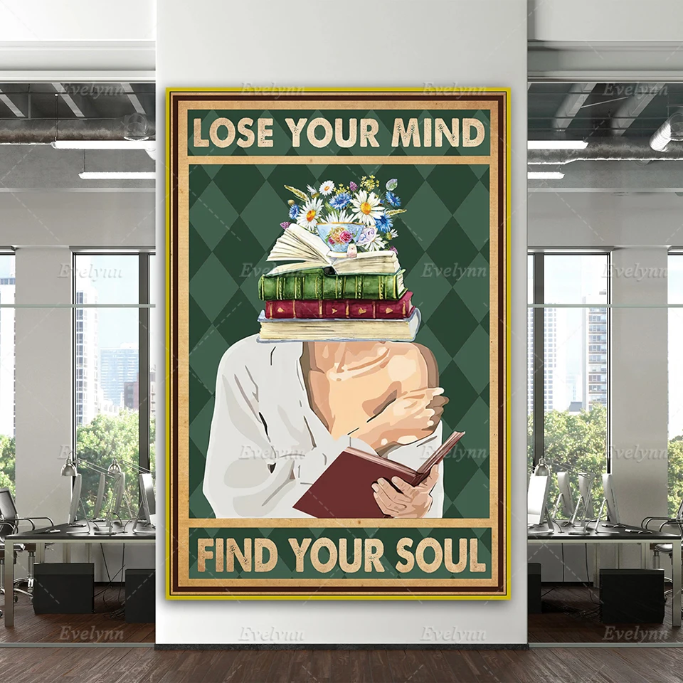 

Vintage Girl Love Reading Book Poster, Lose Your Mind Find Your Soul,Book Lovers, Home Decor Canvas Wall Art Prints Unique Gifts