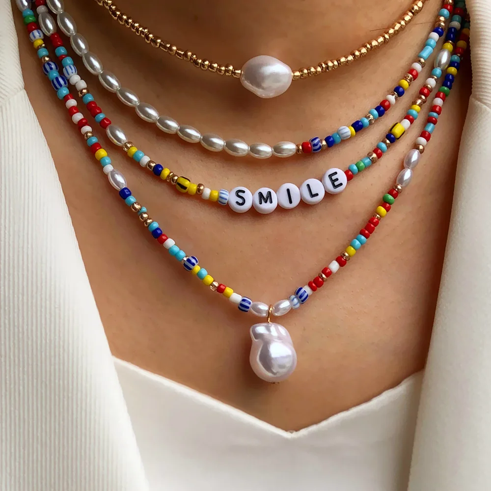 European Style Special-shaped Pearl Necklace Letter Clavicle Chain Multi-layer Colored Seed Bead Necklace For Wedding Women
European Style Special-shaped Pearl Necklace Letter Clavicle Chain Multi-layer Colored Seed Bead Necklace For Wedding Women