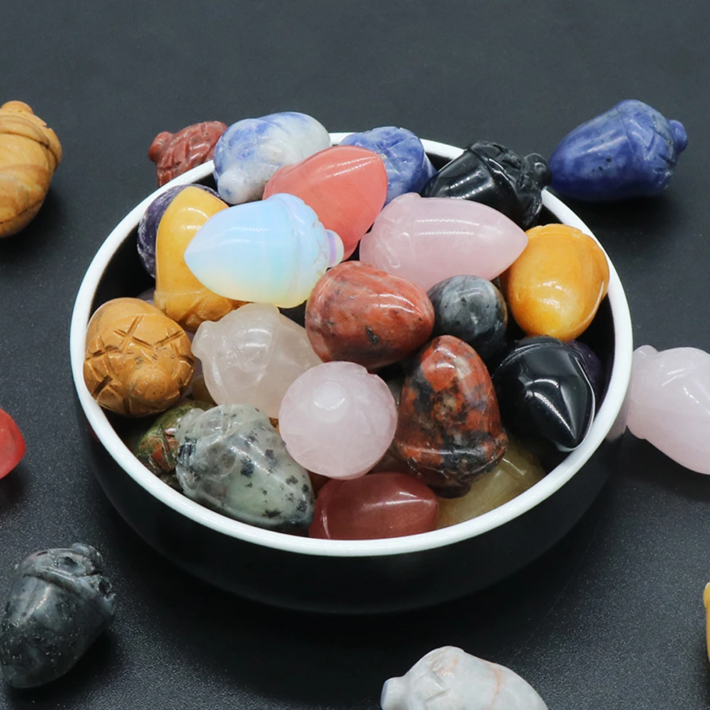 

Mini Natural Stone Rose Quartz & Amethyst & Agate Gemstone Carving Hazelnut Pine Nut Mineral Lovely Crafts Home Decoration 1PC