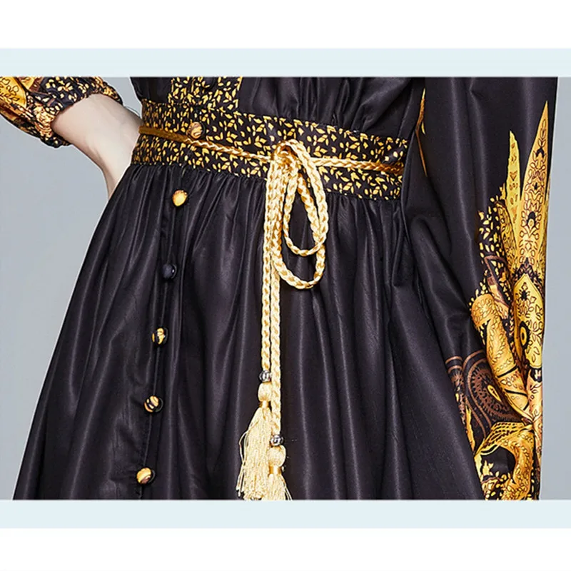 2021 High Quality V-Neck Puff Full Sleeve Maxi Dress Autumn Winter Women Single-Breasted Vintage Print Long Dress With Belt 
2021 High Quality V-Neck Puff Full Sleeve Maxi Dress Autumn Winter Women Single-Breasted Vintage Print Long Dress With Belt
