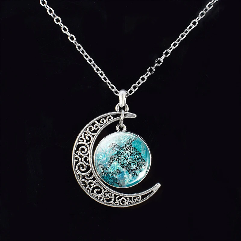 Sea Turtle Dolphin Seashells DIY Handmade Hollow Crescent Moon Necklace Round Glass Cabochons Jewelry Women Pendant Gift
Sea Turtle Dolphin Seashells DIY Handmade Hollow Crescent Moon Necklace Round Glass Cabochons Jewelry Women Pendant Gift