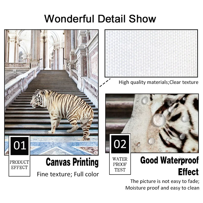 White Tiger Canvas Paintings Home Decor Poster Print for Living Room Decoration Modern Art Zebra Animal Picture Wall Art Decor