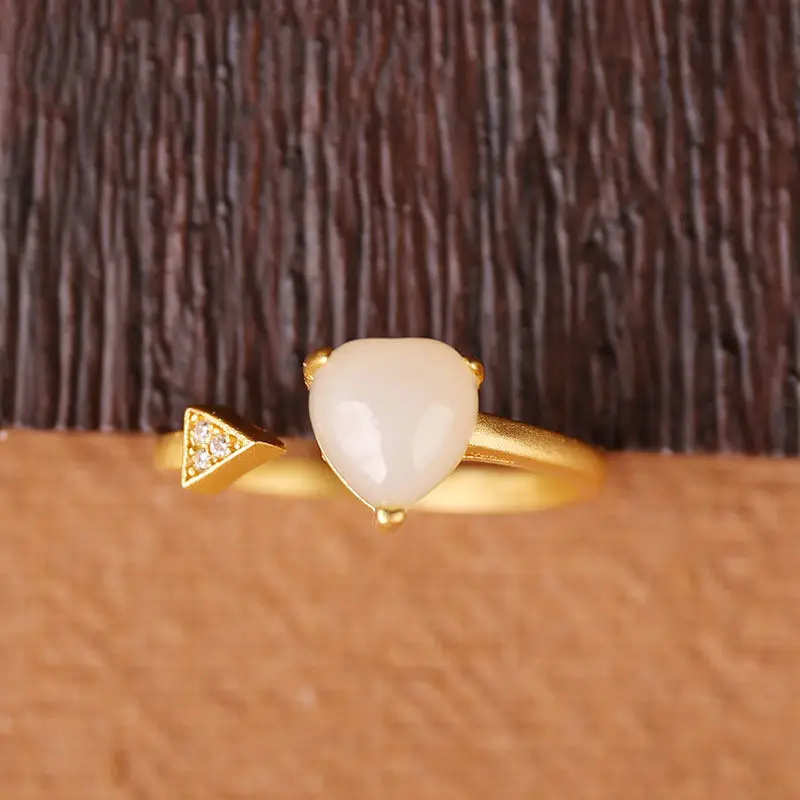 Natural Hetian Jade White Jade S925 Women's Sterling Silver Arrow Heart-Shaped High-Grade Frosted Mouth Ring Valentine's Day Gif
Natural Hetian Jade White Jade S925 Women's Sterling Silver Arrow Heart-Shaped High-Grade Frosted Mouth Ring Valentine's Day Gif