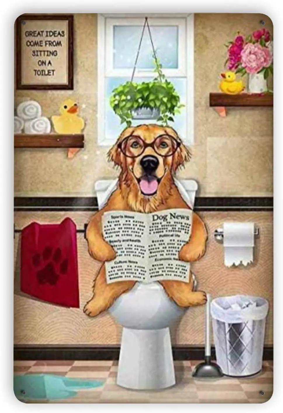 Ovonetune Golden Retriever Reading Newspaper Vintage Metal Tin Signs, Retro Art Tin Sign Decorations Plaque fo Bars Club Cafe
Ovonetune Golden Retriever Reading Newspaper Vintage Metal Tin Signs, Retro Art Tin Sign Decorations Plaque fo Bars Club Cafe