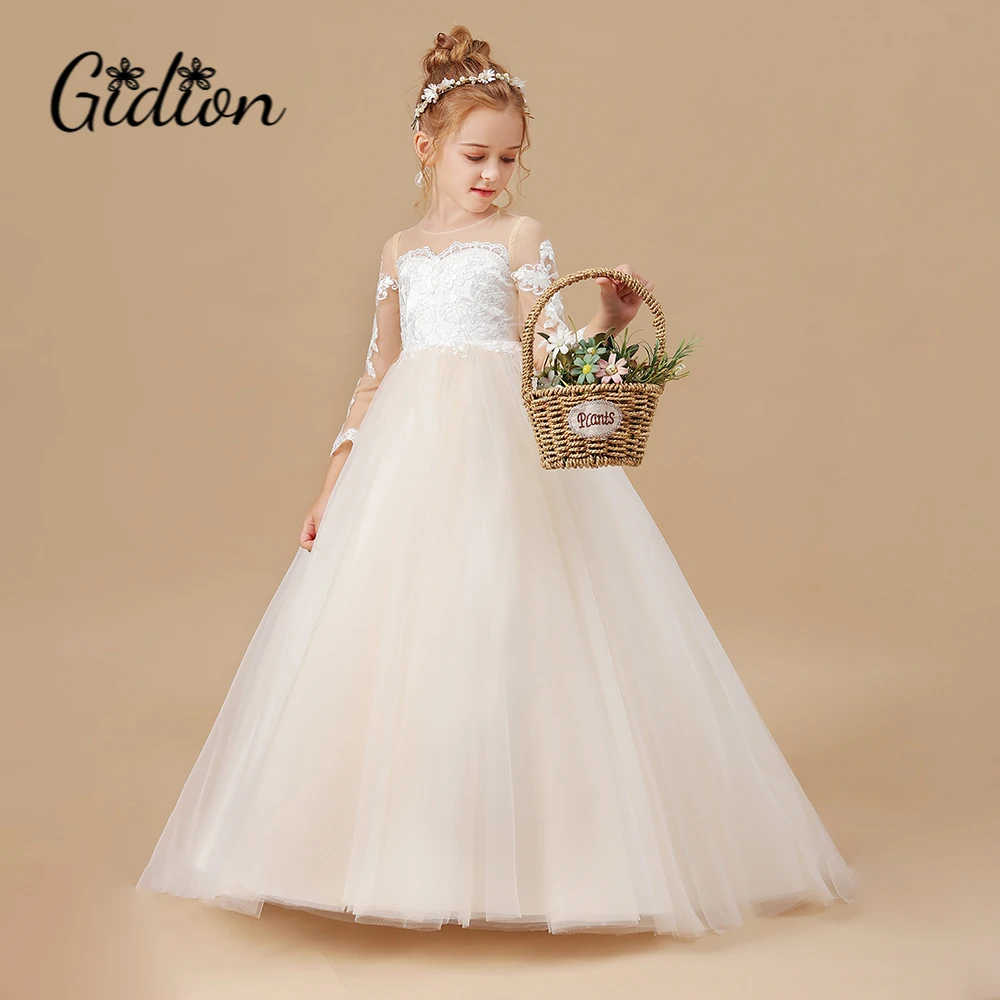 Girls Banquet Dress Baby Kids Clothes White Wedding Children Clothing Invisible Neckline Girl Applique Long Sleeve Dresses
Girls Banquet Dress Baby Kids Clothes White Wedding Children Clothing Invisible Neckline Girl Applique Long Sleeve Dresses