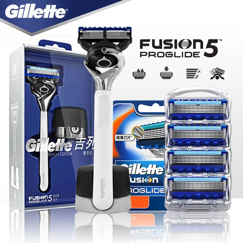 

Безопасная бритва Gillette Fusion 5 ProGlide, бритвенный станок, подарочный набор, кассеты для бритья для мужчин, бритвенные лезвия, чехол с основой