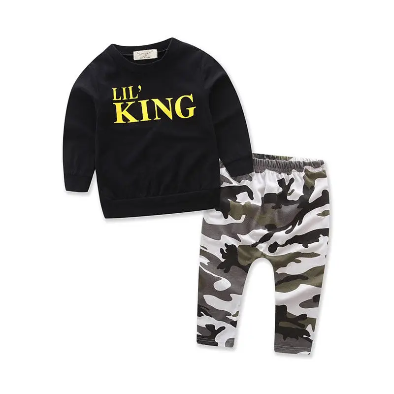 toddler boys clothing set Letter long sleeve T shirt Tops+Camouflage Pants Autumn Winter Children Kids Outfits Clothes Sets |