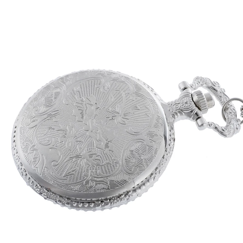 

IBEINA Silver Color Alloy Freemason Theme Full Hunter Quartz Engraved Fob Retro Pendant Pocket Watch Chain Gift