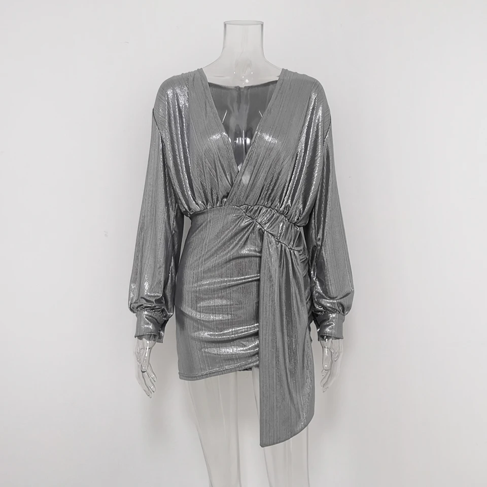 Karlofea Новое металлическое цветное вечернее платье зимнее сексуальное мини с