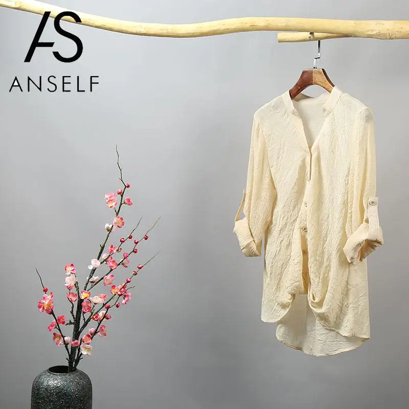 Женская винтажная блузка в этническом стиле с пуговицами спереди, v-образным вырезом, длинным рукавом и асимметричным подолом, летний топ 2020... 
Женская винтажная блузка в этническом стиле с пуговицами спереди, v-образным вырезом, длинным рукавом и асимметричным подолом, летний топ 2020...