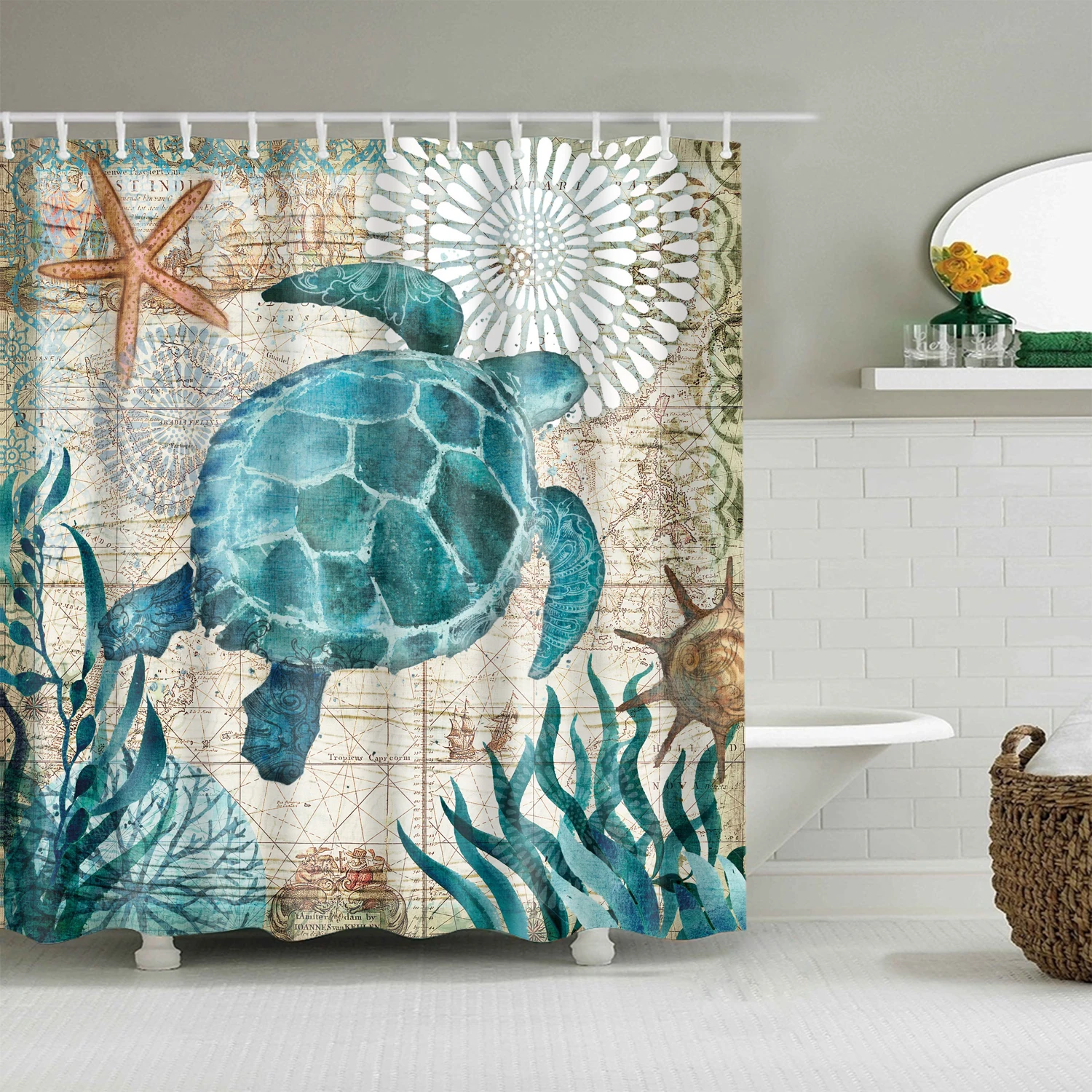 Turtle Whale Seahorse Shower Curtain Mouldproof Waterproof Washable Bath Curtains with 12 Hooks Polyester Fabric Bath Curtain17
Turtle Whale Seahorse Shower Curtain Mouldproof Waterproof Washable Bath Curtains with 12 Hooks Polyester Fabric Bath Curtain17