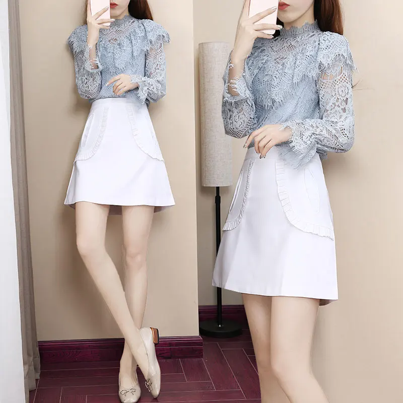New 2019 Spring Korean Fashion Lace Shirt Two-Piece Suit Skirt Of Tall Waist White Skirts Sexy Blouse Top 2 Piece Set S-XL
New 2019 Spring Korean Fashion Lace Shirt Two-Piece Suit Skirt Of Tall Waist White Skirts Sexy Blouse Top 2 Piece Set S-XL