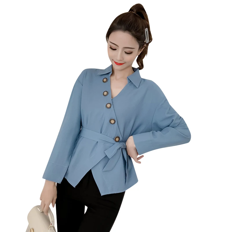 2019 New Spring Casual Women Shirtslt Oblique Buckle Blouse Shirt White Blue 5609
2019 New Spring Casual Women Shirtslt Oblique Buckle Blouse Shirt White Blue 5609