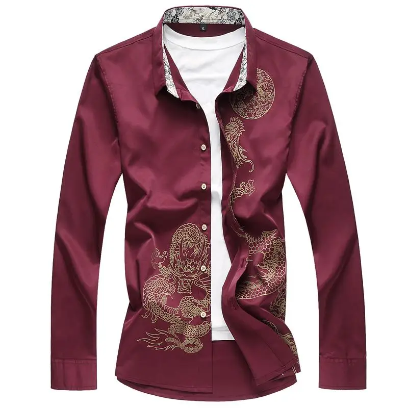 Hawaiian Mens Dress Shirts Red Black Navy Long-sleeved Shirts Mens Dragon pattern Camiseta Blouse Men's clothing
Hawaiian Mens Dress Shirts Red Black Navy Long-sleeved Shirts Mens Dragon pattern Camiseta Blouse Men's clothing