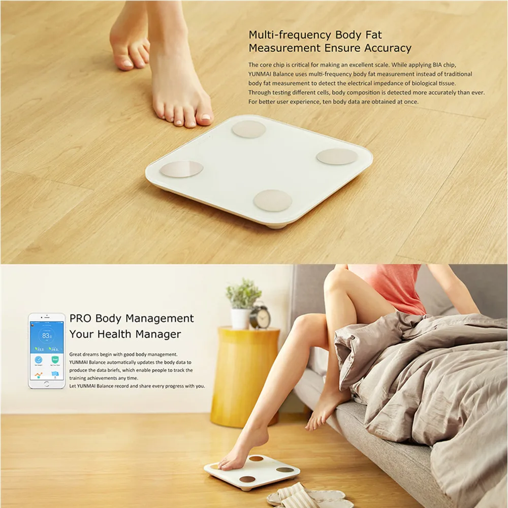 Оригинальный Xiaomi YUNMAI Mini 2 баланс Smart Body Fat весовые весы английское приложение