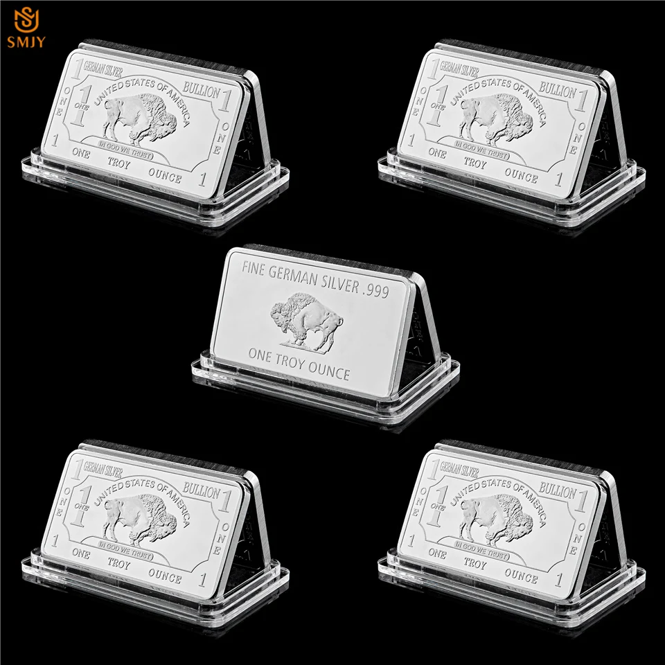 5Pcs Germany Mint 1 Troy Ounce Buffalo Souvenir Silver Medal Bar Euro Replica Coin Collection Gift - In God We Trust
5Pcs Germany Mint 1 Troy Ounce Buffalo Souvenir Silver Medal Bar Euro Replica Coin Collection Gift - In God We Trust