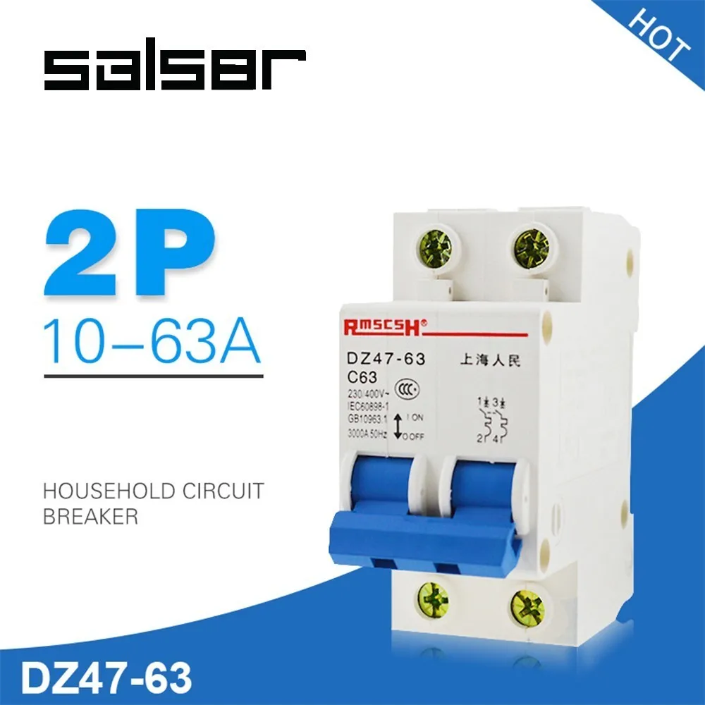 DZ47 63 1 63A 230/400V 2P Мини автоматический выключатель бытовой ручной переключатель