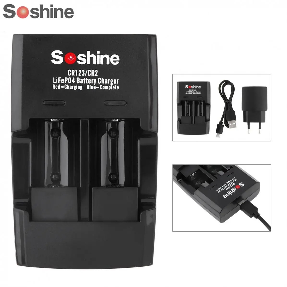 Soshine High Quality Li-FePO4 RCR 123 / CR2 Battery Intelligent Safe Rapid Charger for Batteries
Soshine High Quality Li-FePO4 RCR 123 / CR2 Battery Intelligent Safe Rapid Charger for Batteries