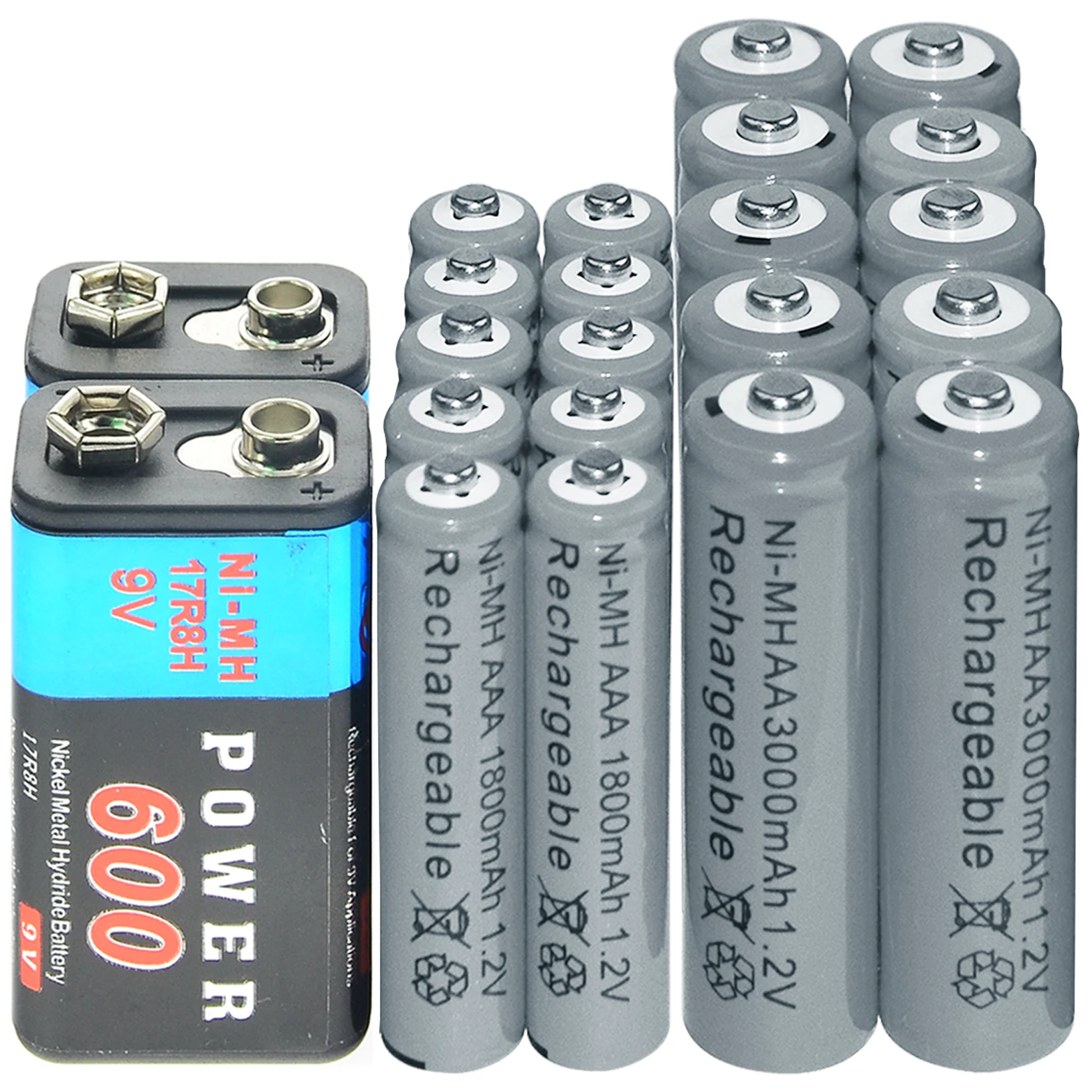 2x9v 600mAh + 10x AAA 1800mAh 10xAA 3000mAh 1 2 V Ni-MH аккумуляторная батарея серые ячейки | Электроника