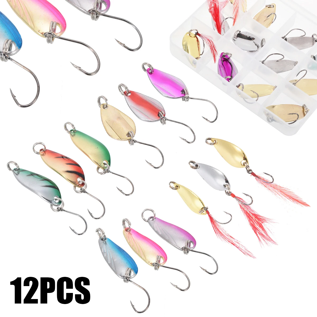New 12Pcs Colorful Metal Spoon Lure Spinner Bait Hard Sequins Fishing Tackle Box For Trout Artificial Trout Lure Tackle Set
New 12Pcs Colorful Metal Spoon Lure Spinner Bait Hard Sequins Fishing Tackle Box For Trout Artificial Trout Lure Tackle Set