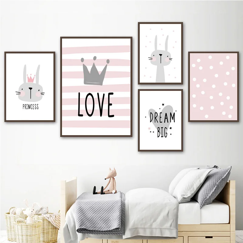 Pink Cartoon Nursery Wall Picture Poster and Print Crown Rabbit Baby Girl Room Modern Canvas Painting Kids Bedroom Decoration
Pink Cartoon Nursery Wall Picture Poster and Print Crown Rabbit Baby Girl Room Modern Canvas Painting Kids Bedroom Decoration