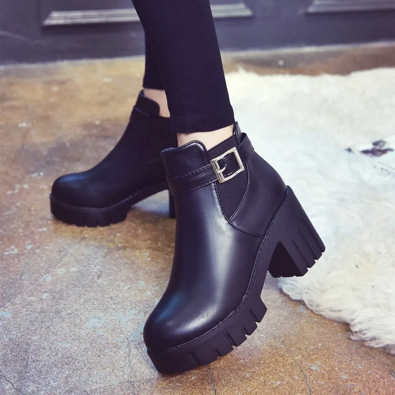 Botas Mujer женские сапоги на платформе и квадратном каблуке женская обувь из PU