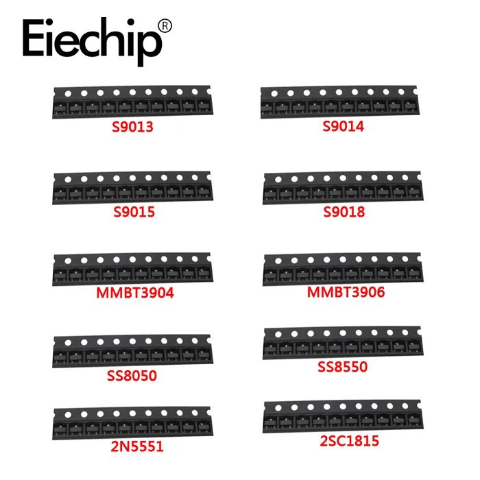 SOT-23 SMD transistor KIT S9013 S9014 S9015 S9018 MMBT3904 MMBT3906 SS8050 SS8550 2N5551 2SC1815 Total 10kinds X10pcs=100pcs
SOT-23 SMD transistor KIT S9013 S9014 S9015 S9018 MMBT3904 MMBT3906 SS8050 SS8550 2N5551 2SC1815 Total 10kinds X10pcs=100pcs