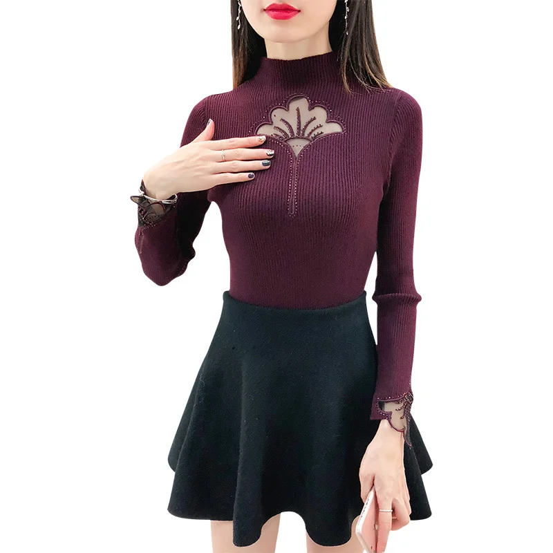 Sueter Mujer Invierno 2019 Autumn Winter Women Elasticity Knitted Pullover Turtleneck Long Sleeve Solid Hollow Out Lace Sweater
Sueter Mujer Invierno 2019 Autumn Winter Women Elasticity Knitted Pullover Turtleneck Long Sleeve Solid Hollow Out Lace Sweater