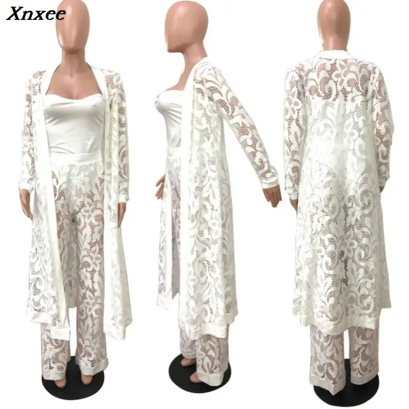 fashion Autumn Clothing white Lace Wide Leg Pants Three-piece Leisure Time Suit sexy transparent women set clothing plus size
fashion Autumn Clothing white Lace Wide Leg Pants Three-piece Leisure Time Suit sexy transparent women set clothing plus size