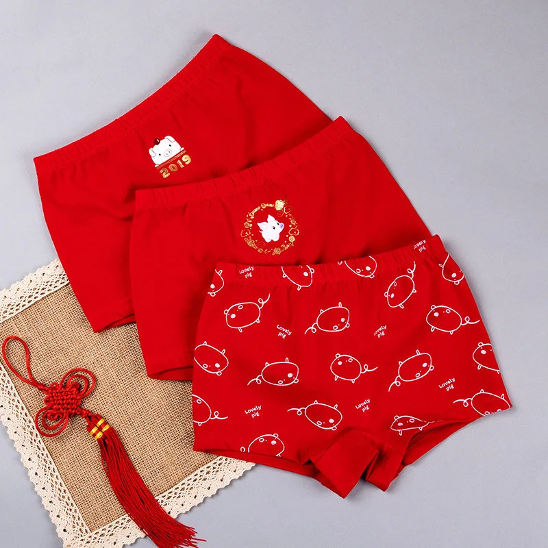 3PCS Children's Underwear zhong tong Cotton Boy Girls Boxer Red lingerie panties Comfortable breathable combination underwear | Мужская