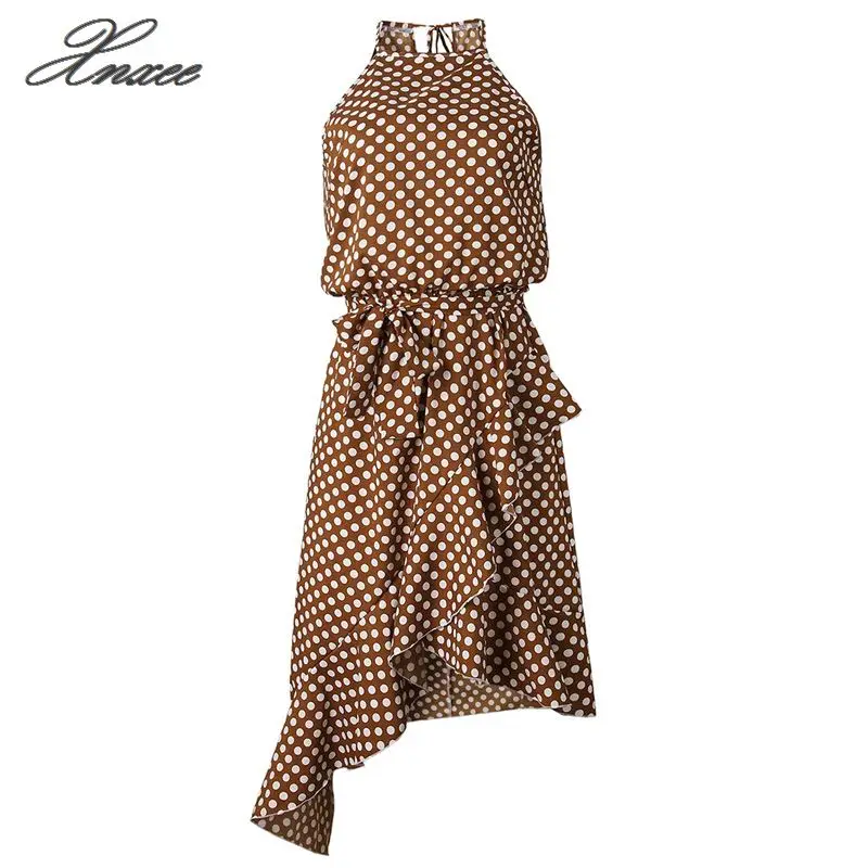 Vintage Women Polka dot Dresses Summer Ruffles Halter Irregular Lace Up Dress Sleeveless Dresses For Female
Vintage Women Polka dot Dresses Summer Ruffles Halter Irregular Lace Up Dress Sleeveless Dresses For Female