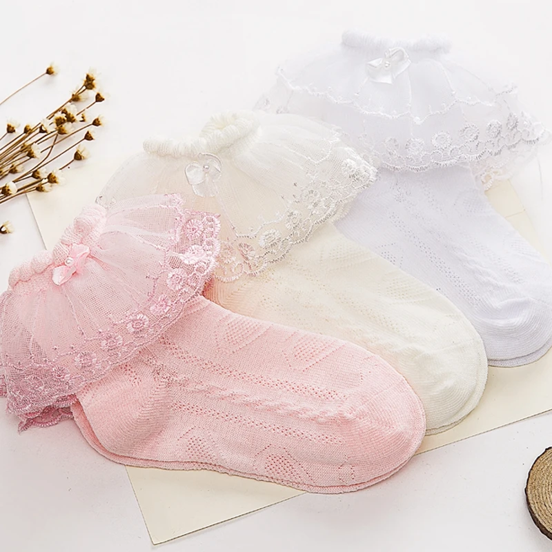 Носки-пачки для маленьких девочек кружевные носки с оборками и бантом