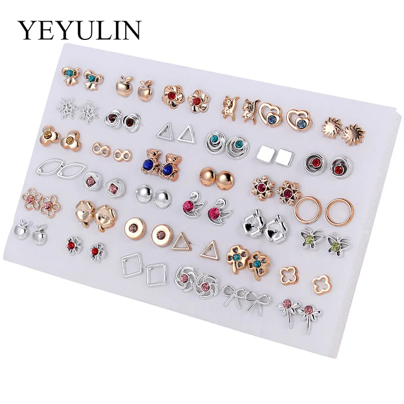 36 Pairs Gold Color Silver Color Rhinestone Hollow Flower Cute Bear Animals Mix Style Plastic Stud Earrings Set For Women Girls
36 Pairs Gold Color Silver Color Rhinestone Hollow Flower Cute Bear Animals Mix Style Plastic Stud Earrings Set For Women Girls